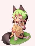  1girl animal_ears blonde_hair fang female open_mouth original pointy_ears sanzui solo tail tongue tongue_out wolf_ears wolf_tail zakuro_(sanzui) 