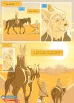  2018 anthro barefoot canine clothed clothing comic day desert detailed_background digital_media_(artwork) english_text equine hair hooves horse lizard mammal orange_eyes outside reptile scalie sky text white_hair zummeng 