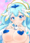  blue_eyes blue_hair blush breasts closed_mouth cure_ange earrings eyebrows_visible_through_hair heart_pasties highres hinase_(twoxout) hugtto!_precure jewelry large_breasts long_hair looking_at_viewer magical_girl pasties precure smile solo upper_body yakushiji_saaya 