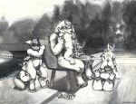  2018 anal anthro arkomeda balls bench big_breasts biped blush breasts butt canine caprine claws cum detailed_background erection exhibitionism female fur greyscale group group_sex hair hi_res horn huge_breasts humanoid_penis lagomorph male male/female male/male mammal monochrome nipples nude on_bench open_mouth oral orgasm orgy outside park penetration penis pig porcine public pussy rabbit rimming sex sheep sitting smile standing thick_thighs toes tongue tongue_out traditional_media_(artwork) tree vaginal vaginal_penetration 