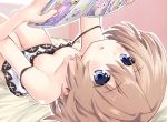  bare_shoulders blanc blue_eyes blush book breasts brown_hair downblouse dress iwasi-r looking_at_viewer lying neptune_(series) on_back open_mouth panties reading short_hair small_breasts solo thigh_gap underwear white_dress white_panties 