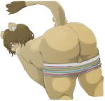  2018 anthro backsack balls bent_over better_version_at_source big_butt blush butt clothing digital_media_(artwork) dipstick_tail feline fur male mammal multicolored_tail multicolored_underwear overweight overweight_male raised_tail rear_view shirotama simple_background solo tan_balls tan_fur underwear underwear_down white_background 