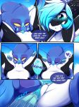  2018 anthro blue_hair blush cetacean comic cunnilingus detailed_background dialogue digital_media_(artwork) duo english_text eyes_closed female female/female female_pov first_person_view forced front_view hair hi_res mammal marine nude oral orca outside penelope pussy pussy_juice questionable_consent rainbowscreen restrained reverse_forced_oral saliva sea sex speech_bubble spread_legs spreading suspension tentacles text tongue vaginal water whale 