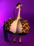  3d_(artwork) air_tank anthro anthroanim areola big_breasts breast_expansion breasts clothed clothing digital_media_(artwork) female fur giraffe hair hi_res huge_breasts hyper hyper_breasts inflation kenja_giraffe mammal simple_background smile solo standing 