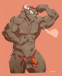  abs bovine clothing flexing grin gyumao half-erect horn male mammal muscular muscular_male pecs penis smile speedo swimsuit tokyo_afterschool_summoners tototoilet translucent 