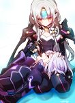  code:_nemesis_(elsword) diabolic_esper_(elsword) elsword eve_(elsword) facial_mark feeding forehead_jewel highres kuroshio_maki long_hair lying_on_lap short_hair shoulder_armor silver_hair smile yellow_eyes 