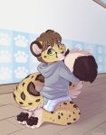  anthro cub diaper felid kneeling leopard looking_at_viewer male mammal pantherine pawpads paws smile strawberryneko young 