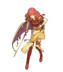  armor bandaged_arm bandages bangs breastplate broken_armor cape celica_(fire_emblem) clenched_teeth fire_emblem fire_emblem_echoes:_mou_hitori_no_eiyuuou fire_emblem_gaiden fire_emblem_heroes full_body hidari_(left_side) high_heels highres holding holding_sword holding_weapon long_hair non-web_source official_art parted_lips pelvic_curtain red_eyes red_hair shiny shiny_hair solo sword teeth thighhighs torn_cape torn_clothes transparent_background weapon 