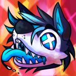  2015 abstract_background black_nose blue_eyes blue_fur blue_hair blue_tongue canine crazed digital_media_(artwork) drooling fox fur hair headshot_portrait icon insane long_hair male mammal nowandlater portrait saliva teeth themegalo tongue white_eyes white_fur 