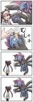  4koma ^_^ black_legwear brown_hair closed_eyes comic commentary_request double_bun dragon eating flying flying_sweatdrops food gen_5_pokemon highres holding holding_food hydreigon ice_cream ice_cream_cone kashiwa_(3920kashiwa) legwear_under_shorts long_hair looking_at_another mei_(pokemon) multiple_heads multiple_wings open_mouth pantyhose pokemon pokemon_(creature) pokemon_(game) pokemon_bw2 purple_sclera raglan_sleeves shirt shorts sidelocks silent_comic simple_background smile soft_serve sound_effects standing tearing_up trembling twintails unhappy very_long_hair visor_cap white_background wings yellow_shorts |d 