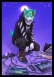  2017 anthro canine chinese_text clothing computer crouching dj dog facial_piercing footwear fur hi_res hoodie husky laptop male mammal nike nose_piercing nose_ring piercing shoes siberian_husky solo supreme tacklebox text 