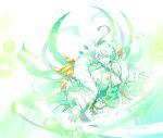  ahoge ainchase_ishmael angel aura bluhen_(elsword) earrings elsword facial_mark fluffy green_hair highres jewelry kuroshio_maki long_sleeves shirt short_hair smile solo wings 