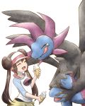  ^_^ brown_hair closed_eyes closed_mouth double_bun dragon face-to-face finger_licking food gen_5_pokemon hand_up happy height_difference highres holding holding_food hydreigon ice_cream ice_cream_cone kashiwa_(3920kashiwa) licking long_hair mei_(pokemon) multiple_heads multiple_wings open_mouth pantyhose pokemon pokemon_(creature) pokemon_(game) pokemon_bw2 raglan_sleeves shirt short_sleeves sidelocks simple_background smile soft_serve tearing_up tongue tongue_out twintails upper_body very_long_hair visor_cap white_background wings |d 