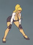  alternate_costume bangs bent_over between_breasts black_gloves black_skirt blonde_hair breasts cleavage commentary english_commentary glasses gloves grey_background hands_on_own_knees high_heels highres huge_breasts kolin lips necktie necktie_between_breasts no_bra nose open_clothes open_shirt panties pantyshot pantyshot_(standing) pencil_skirt ponytail skirt solo standing stepan_kovalevich street_fighter street_fighter_iii_(series) street_fighter_v thighs toned underwear white_panties 