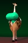  2016 3d_(artwork) anthro anthroanim big_breasts breasts clothed clothing digital_media_(artwork) female fur giraffe giraffid hair hi_res huge_breasts hyper hyper_breasts kenja_giraffe mammal nipples simple_background smile solo standing wide_hips 