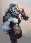 2015 5_fingers anthro badger black_fur black_nose blue_fur claws clothed clothing eyes_closed fur male mammal multicolored_fur muscular muscular_male mustelid null-ghost solo standing teeth topless tuft underwear white_fur 