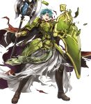  aqua_eyes armor axe battle_axe boots broken_armor broken_shield brown_footwear cape commentary cosplay damaged ephraim fado_(fire_emblem) fado_(fire_emblem)_(cosplay) fire_emblem fire_emblem:_seima_no_kouseki fire_emblem_heroes full_armor full_body green_armor green_hair highres holding holding_axe holding_shield loincloth male_focus official_art open_mouth pants red_cape robe serious shield short_hair shoulder_armor solo teeth torn_cape torn_clothes torn_loincloth torn_robe transparent_background undershirt wada_sachiko weapon white_robe 
