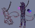  banderi bdsm bondage bound bulge canine chain claws collar digital_drawing_(artwork) digital_media_(artwork) gas_mask gas_tank hindpaw kneeling mammal mask muzzle_(object) muzzled pawpads paws rubber shiny simple_background solo standing straitjacket sweat toe_claws toes 