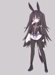  animal_ears bangs black_hair black_jacket black_legwear blade_(galaxist) brown_hair bunny_ears commentary_request eyebrows_visible_through_hair finger_to_mouth grey_background jacket long_hair long_sleeves pantyhose pleated_skirt pop-up_story purple_eyes sandals school_uniform shizuka_himekami skirt sleeves_past_wrists solo st._feles_gakuen_uniform standing two_side_up very_long_hair white_skirt 