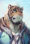  2015 anthro blue_eyes clothed clothing feline fur hoodie looking_at_viewer mammal null-ghost solo striped_fur stripes tiger 