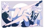  androgynous cairngorm_(houseki_no_kuni) colored_eyelashes cramped crystal_hair gem_uniform_(houseki_no_kuni) ghost_quartz_(houseki_no_kuni) hair_over_one_eye houseki_no_kuni kako_(515444191) multiple_others necktie short_hair short_hair_with_long_locks sidelocks silver_eyes silver_hair sitting sparkle suspenders time_paradox white_eyes white_hair 