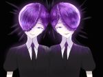  amethyst_(houseki_no_kuni) androgynous bad_id bad_pixiv_id black_background braid commentary_request crystal_hair gem_uniform_(houseki_no_kuni) glowing glowing_hair hair_over_one_eye houseki_no_kuni looking_at_viewer multiple_others necktie nue_(aya7383a) purple_eyes purple_hair short_sleeves siblings smile twins upper_body 