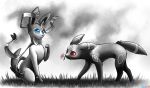  2018 ambiguous_gender blue_eyes blush conditional_dnp digital_media_(artwork) duo eeveelution feral flower fur grass grey_theme hi_res nintendo plant pok&eacute;mon pok&eacute;mon_(species) ratte red_eyes sketch sylveon umbreon video_games 