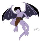  3_toes 4_fingers bare_chested black_hair claws clothed clothing cub disney gargoyle gargoyles goliath_(gargoyles) hair humanoid iztli loincloth male membranous_wings muscular partially_clothed shota signature simple_background solo toes wings young 