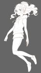  alternate_costume breasts canari casual commentary_request greyscale highres hood hoodie long_hair monochrome pokemon pokemon_(game) pokemon_bw ponytail shorts solo spot_color touko_(pokemon) 