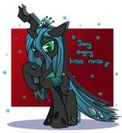  2018 angry changeling crown english_text equine eyelashes eyeshadow fangs female feral floppy_ears friendship_is_magic green_eyes hair hissing hole_(anatomy) hooves horn long_hair looking_at_viewer louvely makeup mammal mascara my_little_pony nude open_mouth portrait queen_chrysalis_(mlp) red_background shadow simple_background slit_pupils solo standing teal_hair text white_background 