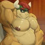  anthro belly bowser eyewear front_view glasses horn looking_at_viewer male mario_bros musclegut muscular nintendo nipples nude pecs pose red_eyes smile solo unknown_(disambiguation) video_games 