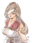  beatrix breasts brown_eyes brown_hair cleavage commentary_request eyepatch final_fantasy final_fantasy_ix highres large_breasts long_hair solo uzutanco 