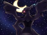  ambiguous_gender black_skin digital_media_(artwork) legendary_pok&eacute;mon looking_at_viewer looking_back moon night nintendo on_ice_(artist) pok&eacute;mon pok&eacute;mon_(species) red_sclera solo star video_games white_eyes wings zekrom 