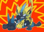  2018 3_fingers 3_toes 4_fingers ambiguous_gender angry anthro claws duo enon lucario nintendo pok&eacute;mon pok&eacute;mon_(species) teeth toes video_games whiskers zeraora 