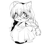  anthro black_and_white breasts cat clothed clothing eyewear feline female glasses hair kemono looking_at_viewer mammal monochrome open_mouth shirt simple_background smile solo white_background たぬたん 
