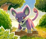  blue_sky brown_eyes bush creature creatures_(company) day full_body game_freak gen_1_pokemon grass mouse nature nintendo no_humans outdoors pokemon pokemon_(creature) rattata serious sky solo standing teeth thumpleweed tree 