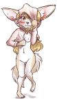  2018 anthro blush bottomless breasts canine clothed clothing collar covering embarrassed female fennec fox mammal penny_fenmore pussy solo unimpressive 