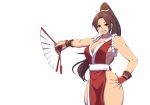  cleavage fan fatal_fury folding_fan hand_on_hip high_ponytail kuma8132 ninja pelvic_curtain ponytail revealing_clothes rope shiranui_mai sideboob smile snk the_king_of_fighters 