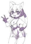  anthro black_and_white breasts cat cleavage clothed clothing feline female hair kemono looking_at_viewer mammal monochrome open_mouth simple_background smile solo thigh_gap white_background たぬたん 