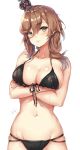  arms_under_breasts bare_arms bare_shoulders bikini black_bikini black_ribbon blush breast_hold breasts brown_eyes brown_hair cleavage collarbone commentary_request cowboy_shot crossed_arms crown dripping front-tie_bikini front-tie_top hair_between_eyes highres king_george_v_(zhan_jian_shao_nyu) large_breasts long_hair multi-strapped_bikini multicolored multicolored_nails nail_polish navel parted_lips ribbon shiny shiny_skin signature simple_background skindentation smile solo string_bikini swimsuit water wet white_background zhan_jian_shao_nyu zhudacaimiao 