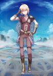  aoi_(xxxaoi) artist_name belt boots cloud copyright_name fingerless_gloves fire_emblem fire_emblem_echoes:_mou_hitori_no_eiyuuou fire_emblem_heroes gloves highres kliff_(fire_emblem) male_focus pauldrons pink_eyes sky solo white_hair 