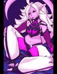  1girl android_21 cosplay dragon_ball dragon_ball_fighterz elbow_gloves gloves han_juri_(cosplay) majin_(race) majin_android_21 panties panties_over_pantyhose pantyhose pink_legwear pink_skin red_eyes street_fighter street_fighter_iv_(series) tail underwear white_hair 