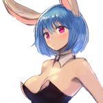  animal_ears bangs black_leotard blue_hair blush breasts bunny_ears bunny_girl bunnysuit closed_mouth detached_collar eyebrows_visible_through_hair highres large_breasts leotard looking_at_viewer original pink_eyes short_hair sketch solo sookmo upper_body wing_collar 