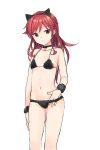  animal_ears bell bell_choker black_bra black_choker black_hairband black_panties bra breasts cat_ears chigusa_asuha choker collarbone commentary_request fake_animal_ears fur fur_bracelet hairband hand_in_panties hand_on_own_thigh jingle_bell long_hair navel panties qualidea_code red_eyes red_hair sekiya_asami simple_background small_breasts solo underboob underwear underwear_only white_background 