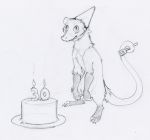  30 2018 ambiguous_gender birthday cake candle feral food fork hat mammal marsupial opossum party_hat ruaidri sketch solo 