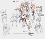 1girl armor blue_eyes breasts carmela character_sheet female large_breasts lilith-soft multiple_views panties simple_background smile sword taimanin_(series) taimanin_asagi taimanin_asagi_battle_arena thong underwear weapon yuuji_(and) 