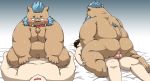  2018 anal anthro balls bed belly blush boar brown_fur butt duo fur gouryou ld_8000 male male/male mammal mohawk moobs navel overweight overweight_male penis porcine sweat tokyo_afterschool_summoners 
