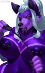  anthro big_breasts breasts canine facial_piercing female forked_tongue kuroame looking_at_viewer mammal nipple_piercing nipples nose_piercing nude piercing riding_crop septum_piercing smile solo tongue tongue_out whip 