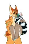  anthro big_ears blush carried carrying cat eyebrows eyelashes feline female female/female fluffy fluffy_tail fur looking_at_viewer lynx maha_kitty mammal sabertooth_(disambiguation) scar sima_saber sketch spots spotted_fur striped_tail stripes troubledviper 