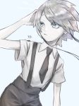  androgynous colored_eyelashes gem_uniform_(houseki_no_kuni) ghost_quartz_(houseki_no_kuni) grey_eyes grey_hair highres houseki_no_kuni kokemaru_(12tama02) looking_away necktie short_hair short_hair_with_long_locks silver_eyes silver_hair solo suspenders upper_body 